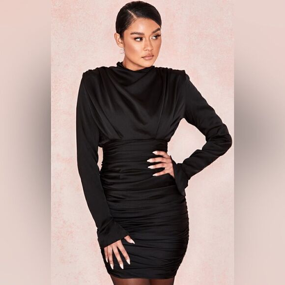 HOUSE OF CB GIORGIANA SATIN RUCHED MINI DRESS - Picture 3 of 11